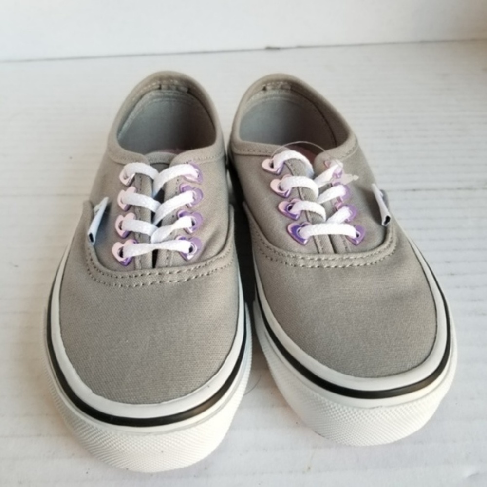 Girl Canvas Grey Vans Sneakers W/ Purple Hearts - Picture 4 of 6